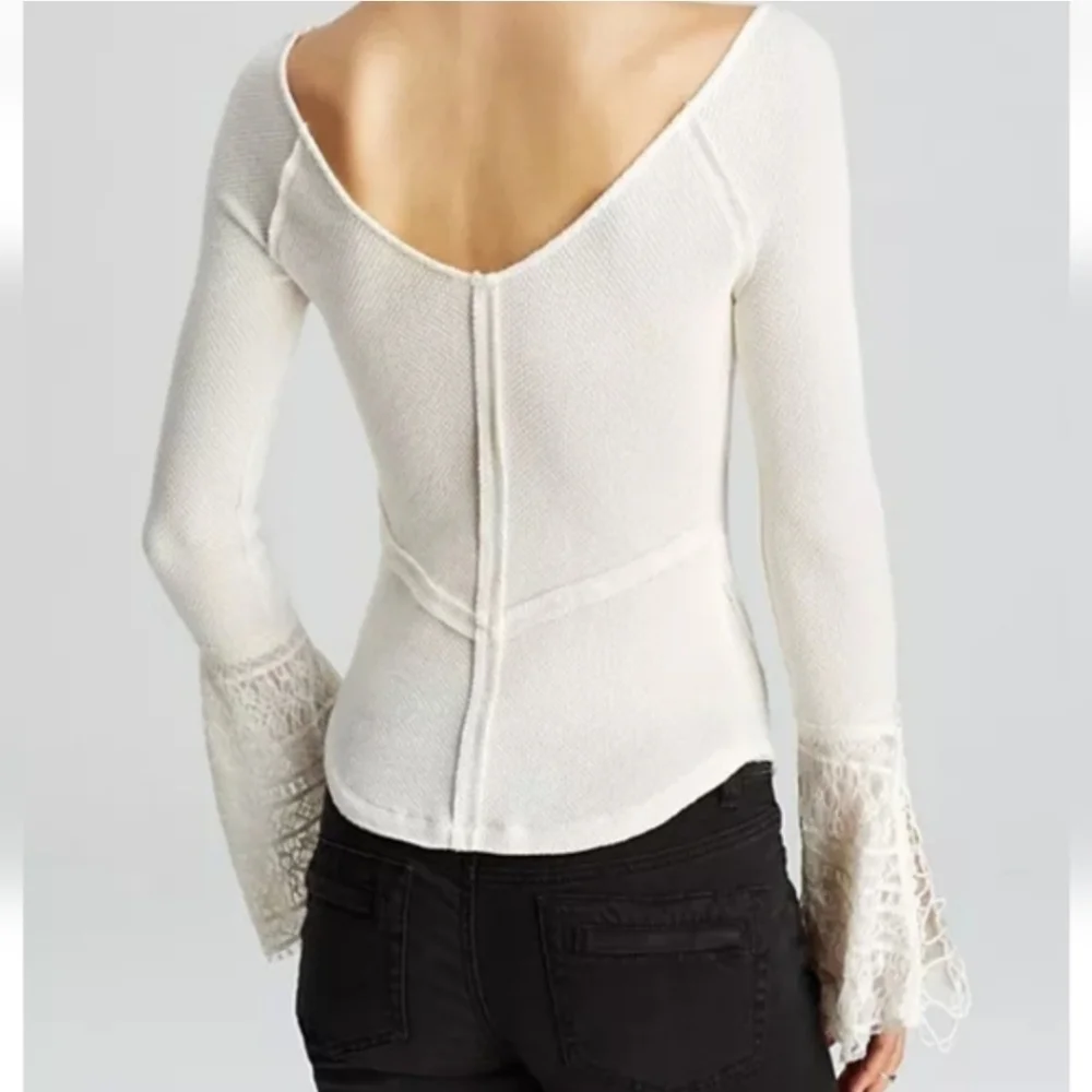 Free People Juliet Thermal Lace Cuff Top in Ivory Size Large